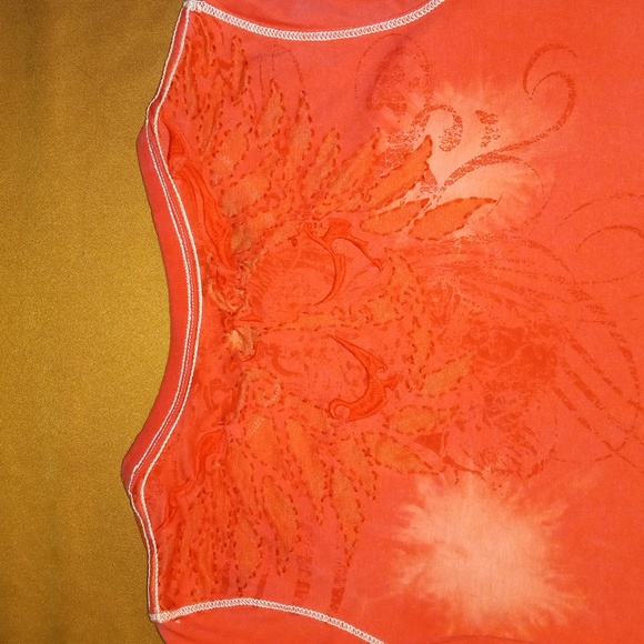 Miss Me coral t shirt with mesh cut out details size L euc - Picture 6 of 6